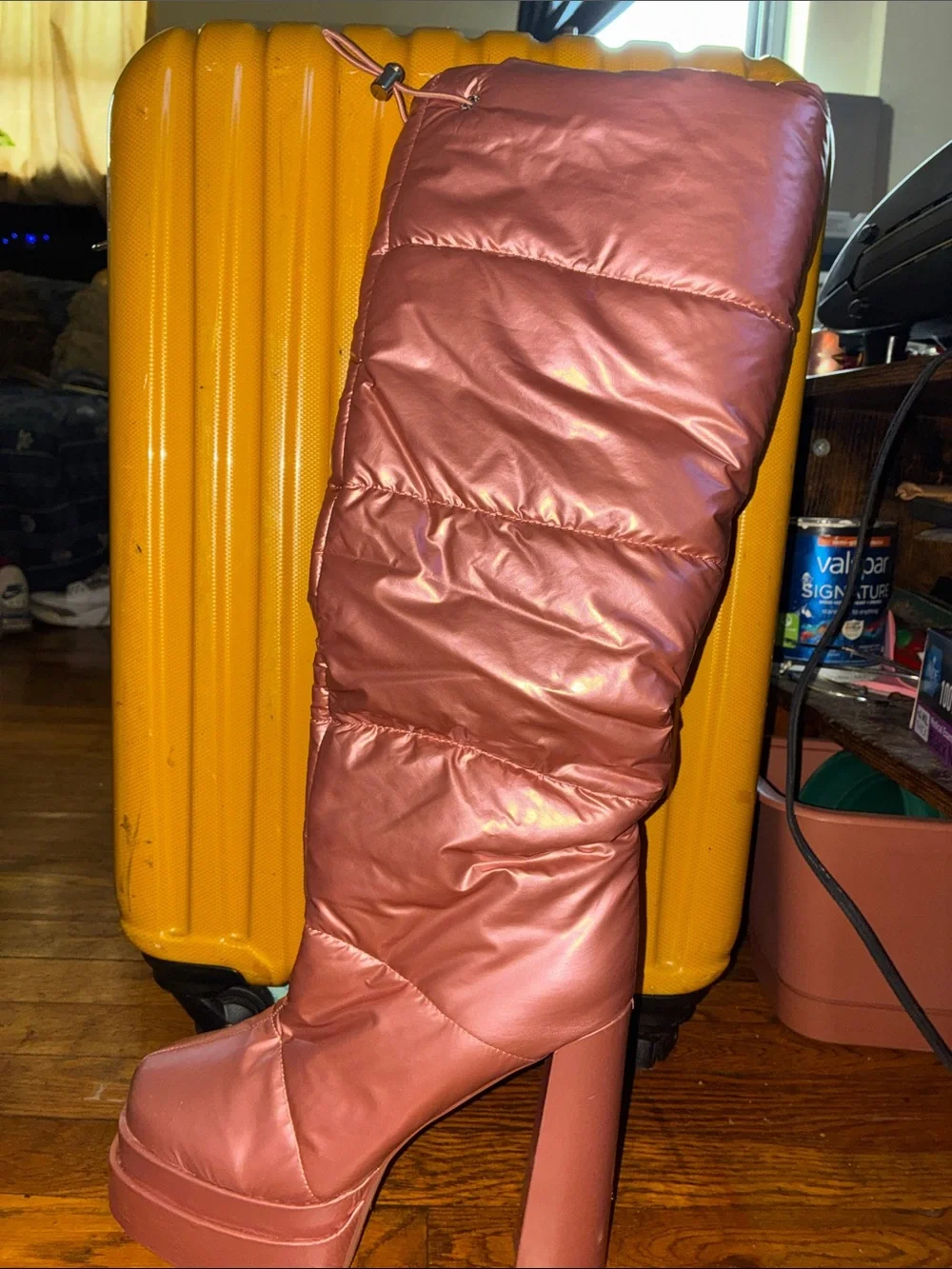 Fashion Nova Quilted Rose Mauve Platform Over-the-Knee Boot